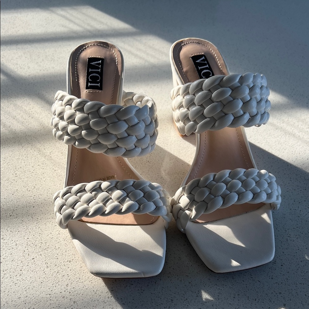 Vici Cream Braided Double-Strap Slide Mules 7.5